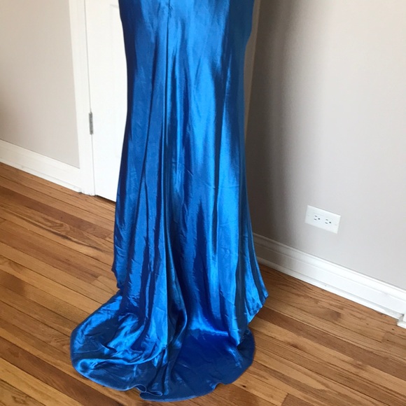 ✈️Satin Train Bead Halter Embellish Mermaid T-strap Flare Gown Wedding colorful - Picture 8 of 8